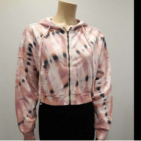 Young Fabulous & Broke Tops - Eu YFB Cropped Hoodie Sweatshirt, Pink Tie Dye Zip Up sz Large